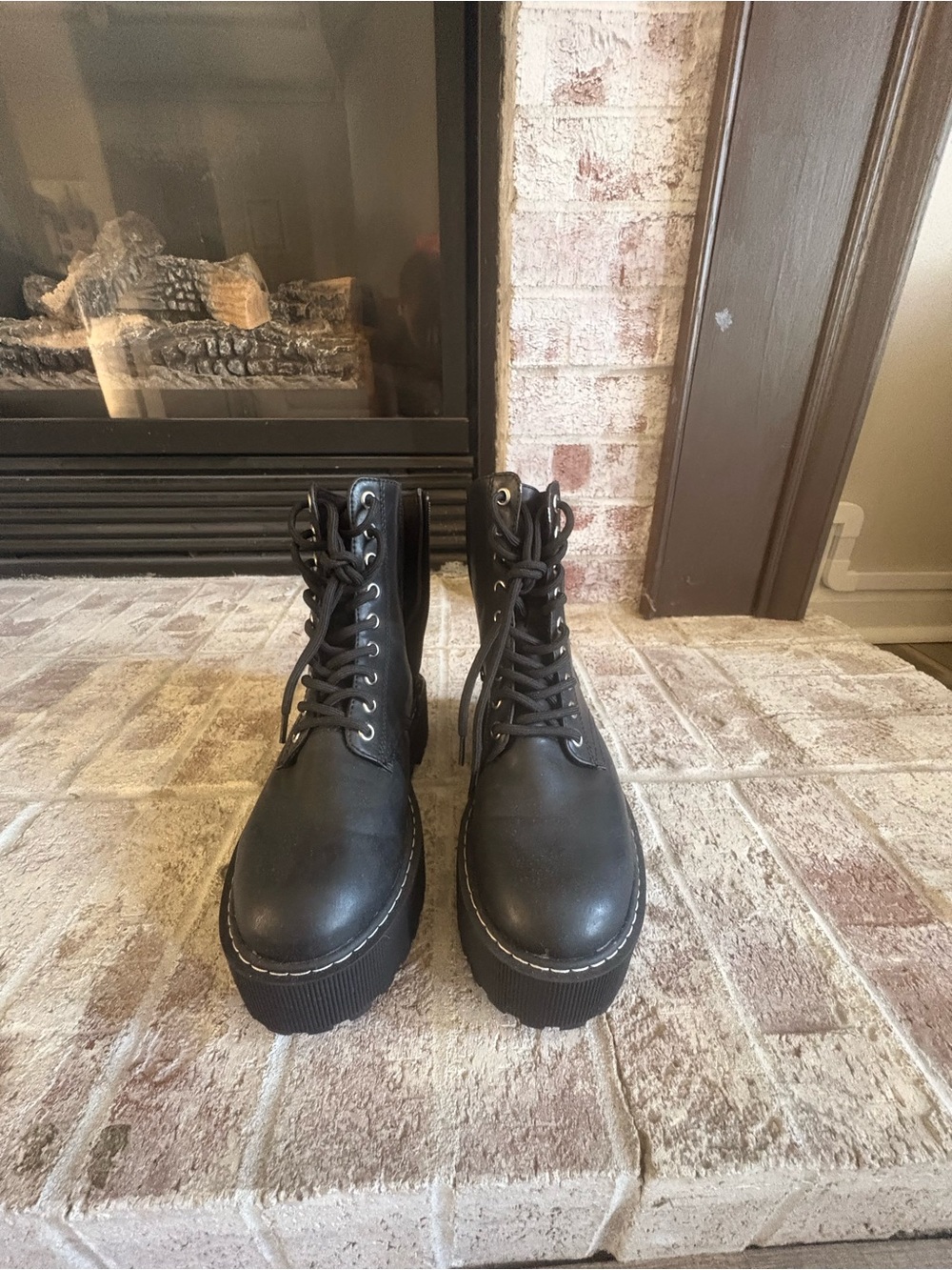 Divided Black Platform Combat Boots